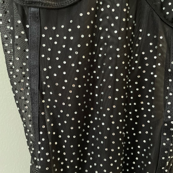 NWOT Sexy Sheer Mesh Black Bedazzled Bodysuit - Picture 7 of 12
